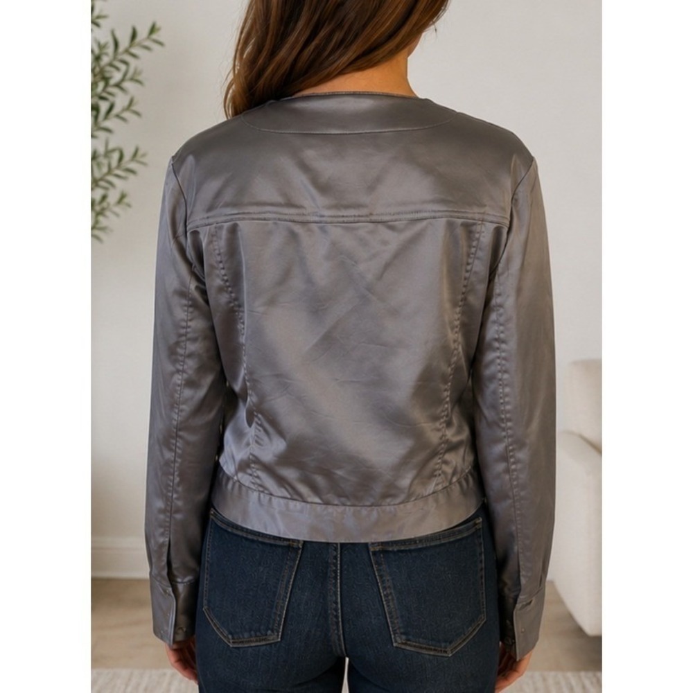 Donna Degnan Silver-Gray Collarless Snap Jacket - Picture 2 of 10